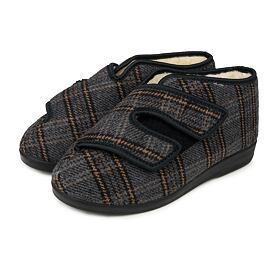 Încălțăminte cu curele izolată pentru bărbați cu lână de oaie cu velcro carouri gri