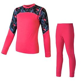 Set de haine funcționale pentru copii Sensor Merino Impress - magenta/floral