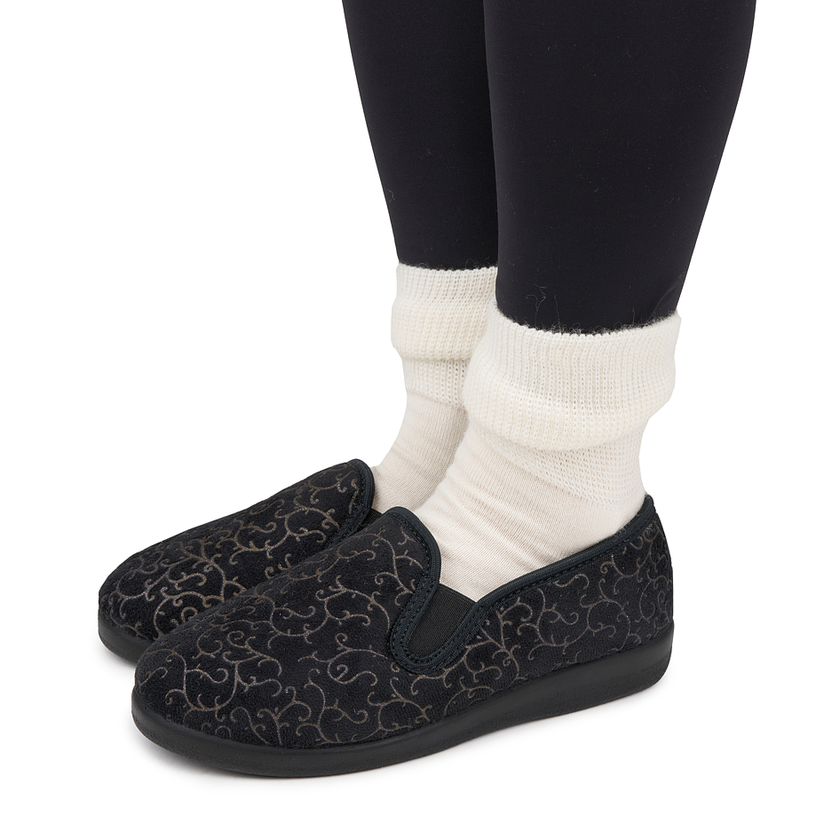 Papuci antiderapanți cu lână Merino de damă cu model negri
