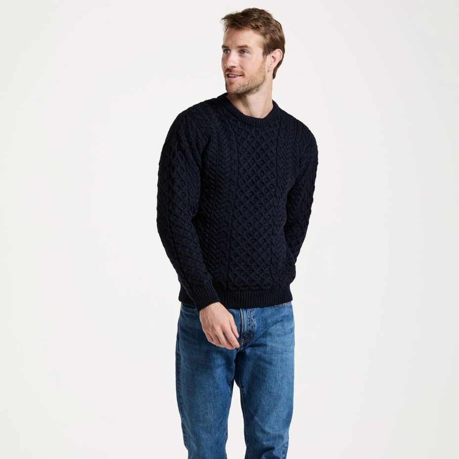 Pulover pentru bărbați din lână Merino cu model tradițional albastru închis