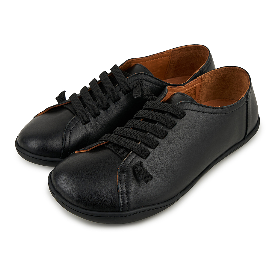 Teniși din piele de damă barefoot cu elastic Onyx, negri