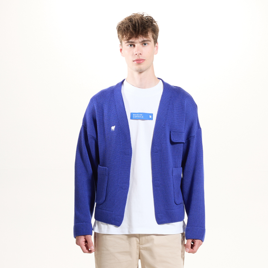 Cardigan din lână Merino Woolee Capsule albastru