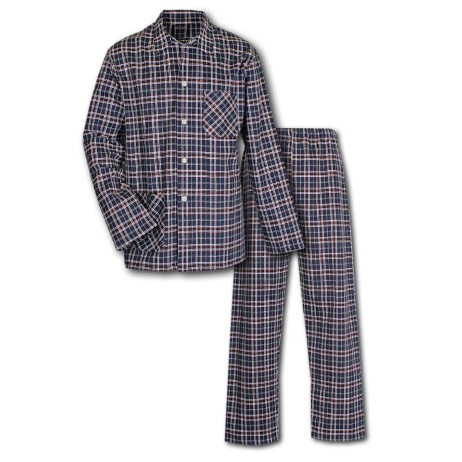 Pijamale din flanel cu mânecă lungă pentru bărbați albastru roșii