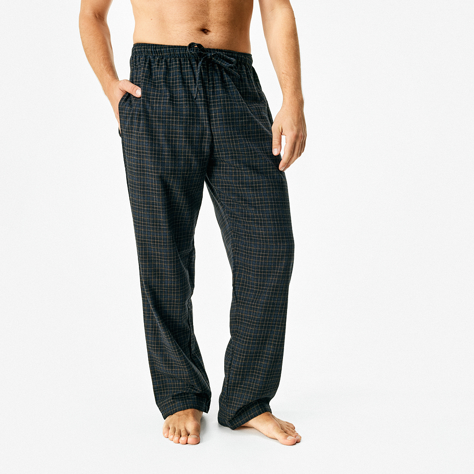 Pantaloni pentru bărbați din flanel cu carouri din lână Merino negru